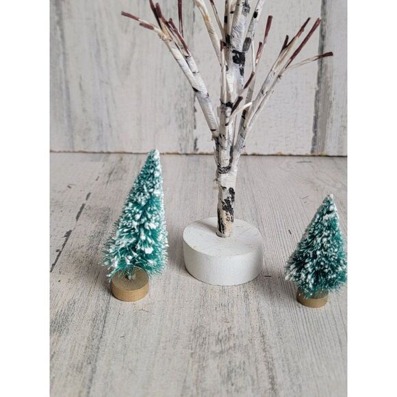 Village bare white tree pine snow mini set - Picture 2 of 8